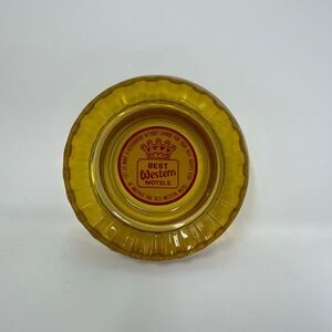 Vtg Best Western Motels Ashtray Amber Clear Glass Round Collectible Memorabilia